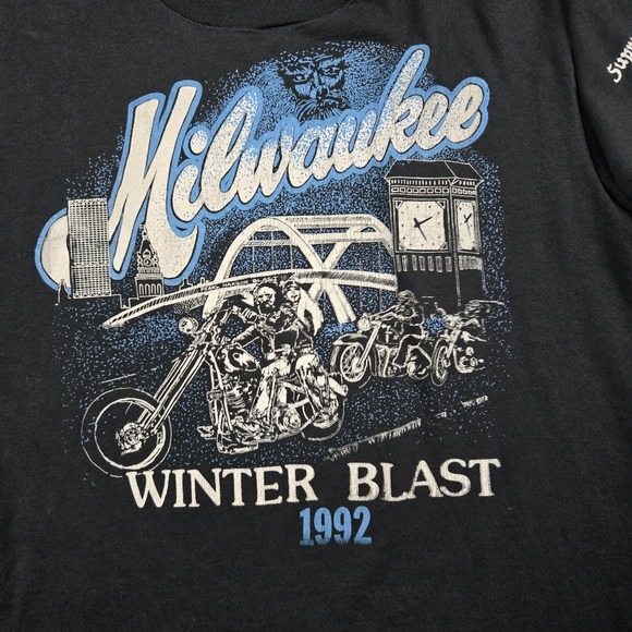 Vintage Milwaukee Winter Blast Shirt Mens Large Black Local Outlaws 90s Biker - Picture 3 of 12
